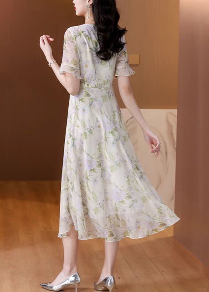 Women O Neck Print Chiffon Long Dress Summer BB015 Hawaii-SDL240622