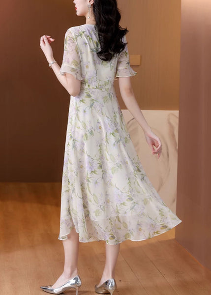 Women O Neck Print Chiffon Long Dress Summer BB015 Hawaii-SDL240622