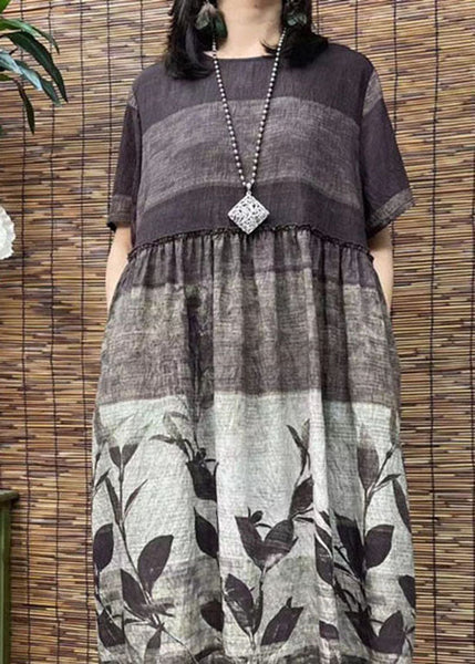 Women O Neck Print Patchwork Cotton Dress Summer FF036 MZF-SDL240607