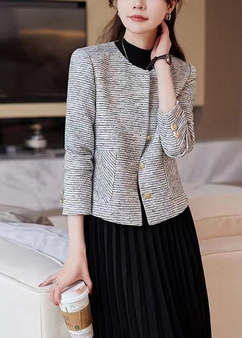 Women O-Neck Striped Cotton Short Coat Spring YJ047 ABC