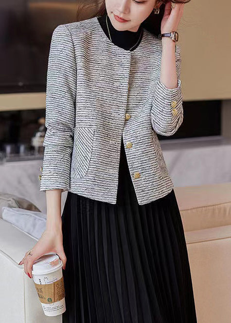 Women O-Neck Striped Cotton Short Coat Spring YJ047 ABC