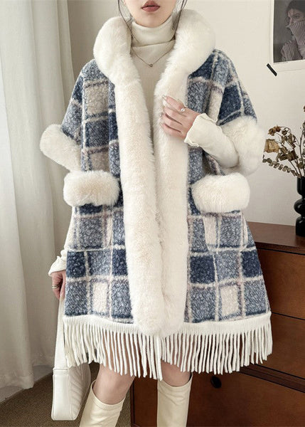 Women Orange Fur Collar Tasseled Warm Fleece Cape Coats Half Sleeve YW008 ABC