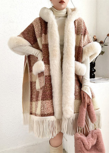 Women Orange Fur Collar Tasseled Warm Fleece Cape Coats Half Sleeve YW008 ABC