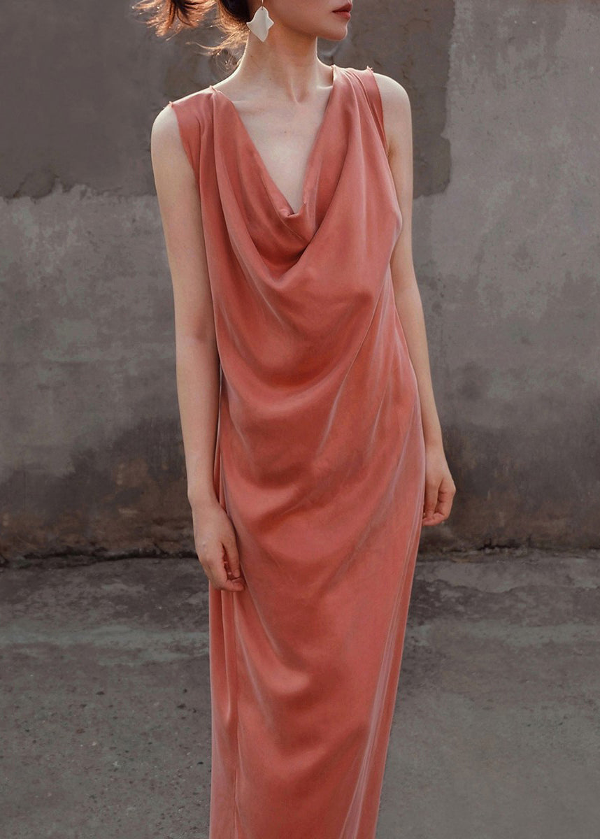 Orange Women Dresses Up Solid Sleeveless Lace Long Silk FashionChic