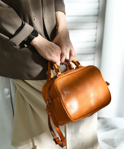 Bag Leather Orange Doctor Capacity Large Women FashionChic