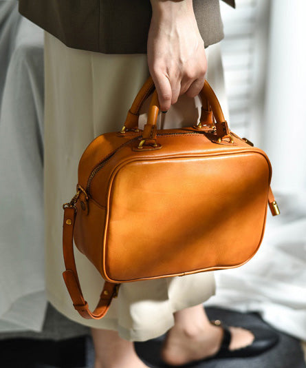 Bag Leather Orange Doctor Capacity Large Women FashionChic