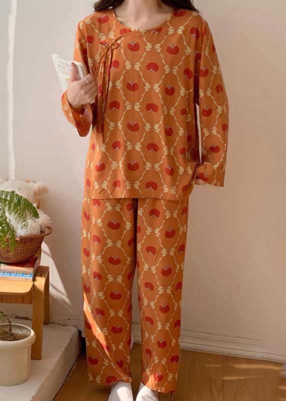 Women Orange O-Neck Bow Silk Velvet Two Piece Set Long Sleeve XS1004 Ada Fashion