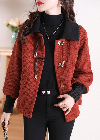 Women Orange Peter Pan Collar Pockets Cotton Coat Winter RS047 ABC