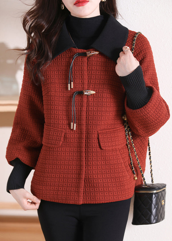 Women Orange Peter Pan Collar Pockets Cotton Coat Winter RS047 ABC