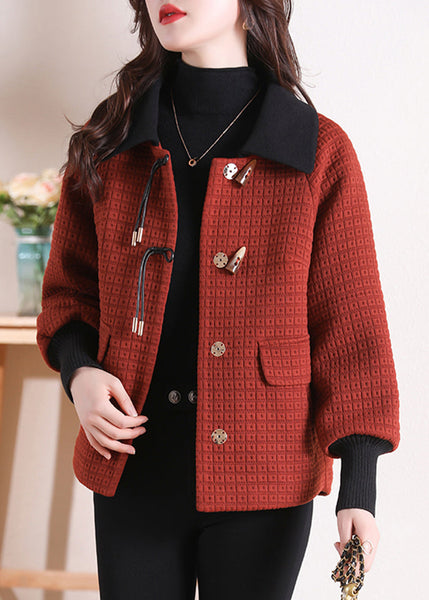 Women Orange Peter Pan Collar Pockets Cotton Coat Winter RS047 ABC