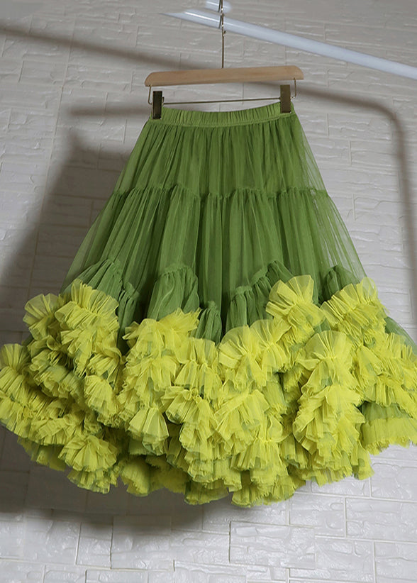 Women Orange Ruffled Patchwork Tulle Skirts Summer YU025 ABC