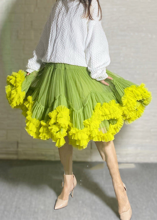 Women Orange Ruffled Patchwork Tulle Skirts Summer YU025 ABC