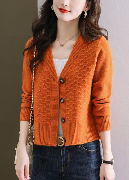 Women Orange V Neck Button Wool Knit Cardigan Winter ER021 ABC