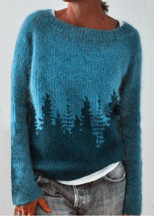 Women Peacock Blue O Neck Cozy Knit Sweaters Fall QA012 OM-BB241009