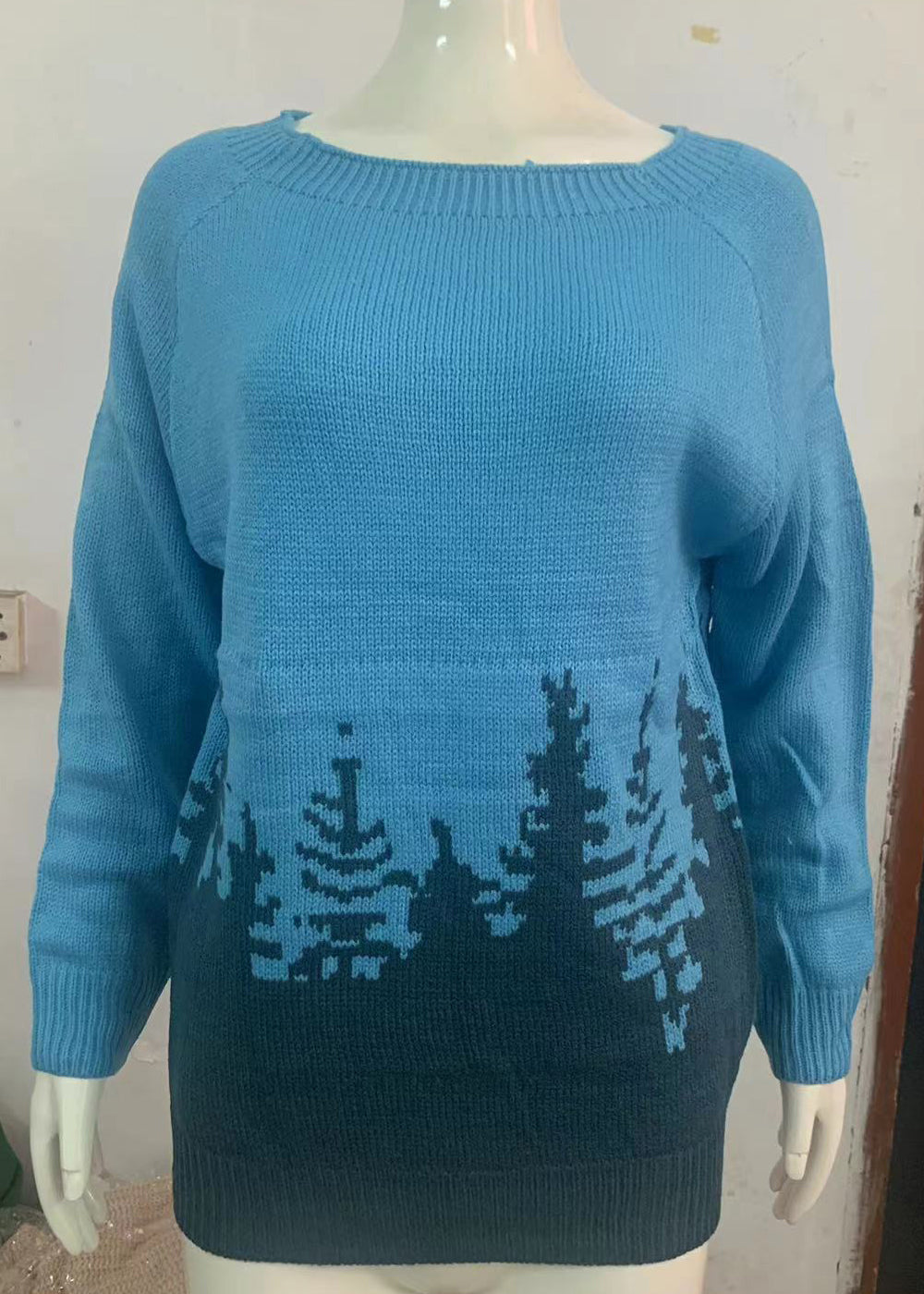 Women Peacock Blue O Neck Cozy Knit Sweaters Fall QA012 OM-BB241009