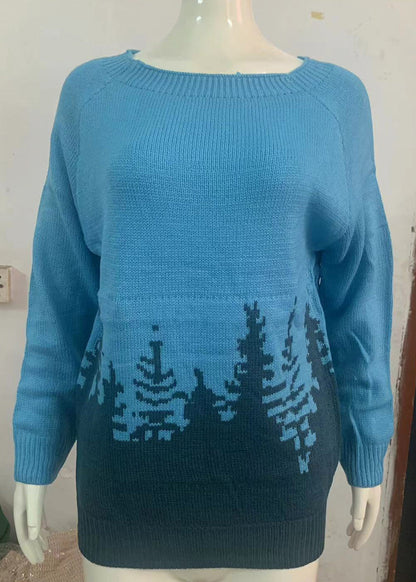 Women Peacock Blue O Neck Cozy Knit Sweaters Fall QA012 OM-BB241009