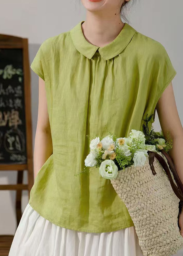 Cotton Button Women Solid Pink Collar Summer Peter Pan Shirt FashionChic