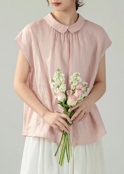 Cotton Peter Women Pan Button Shirt Pink Summer Solid Collar FashionChic