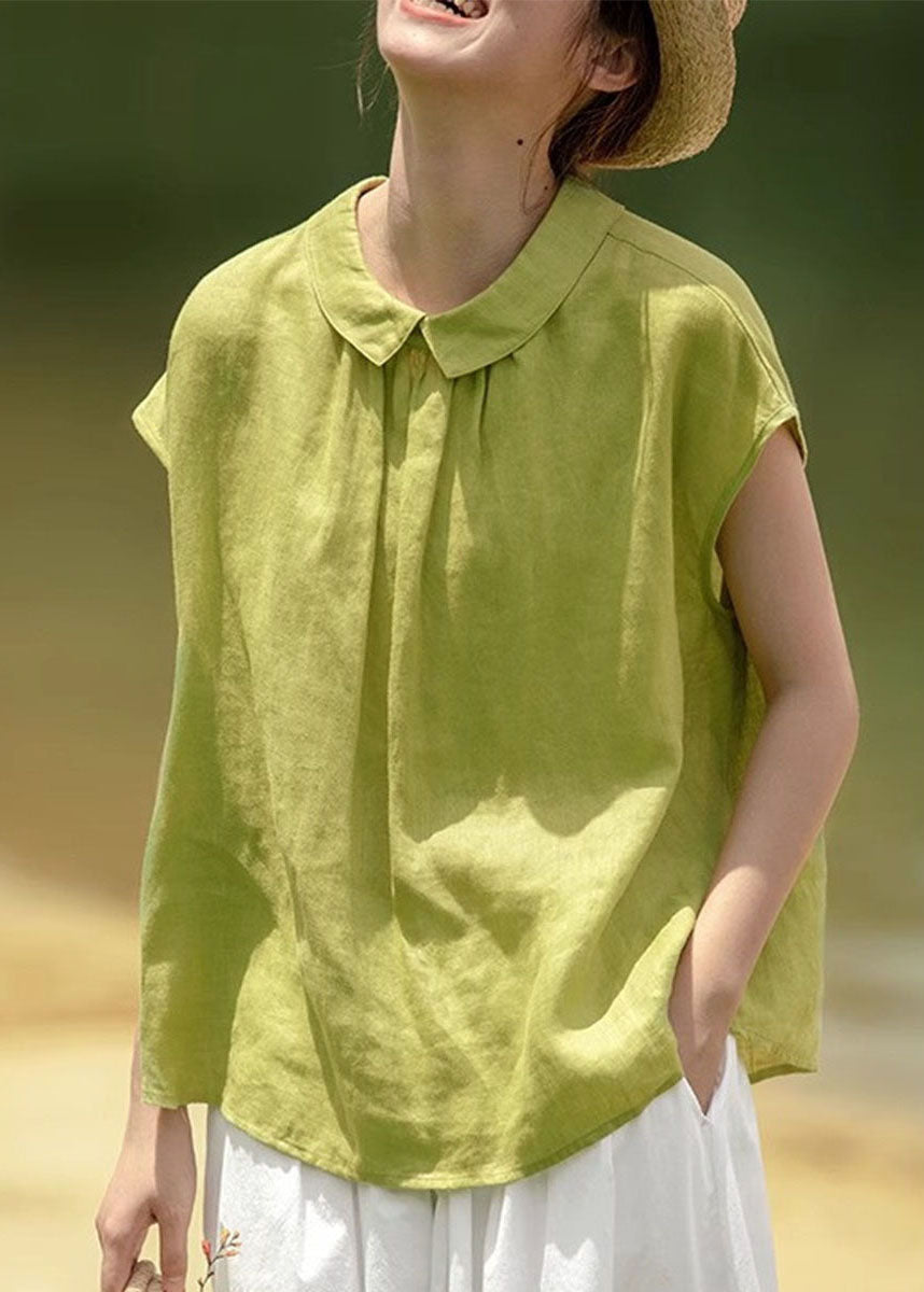 Cotton Button Women Solid Pink Collar Summer Peter Pan Shirt FashionChic