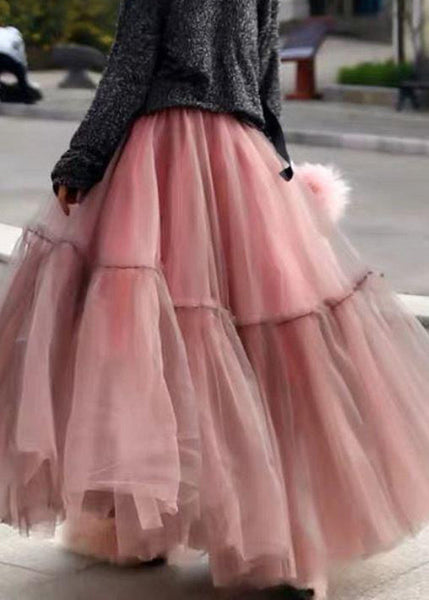 Women Pink Ruffled Tulle Cinched Circle Fall Skirt AM1001 Genistyle Shop