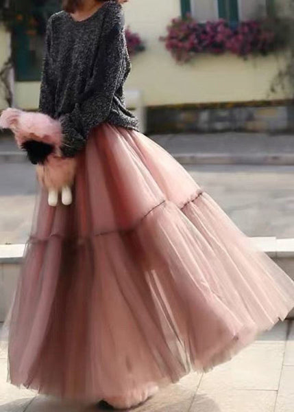 Women Pink Ruffled Tulle Cinched Circle Fall Skirt AM1001 Genistyle Shop