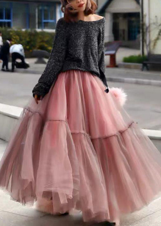 Women Pink Ruffled Tulle Cinched Circle Fall Skirt AM1001 Genistyle Shop