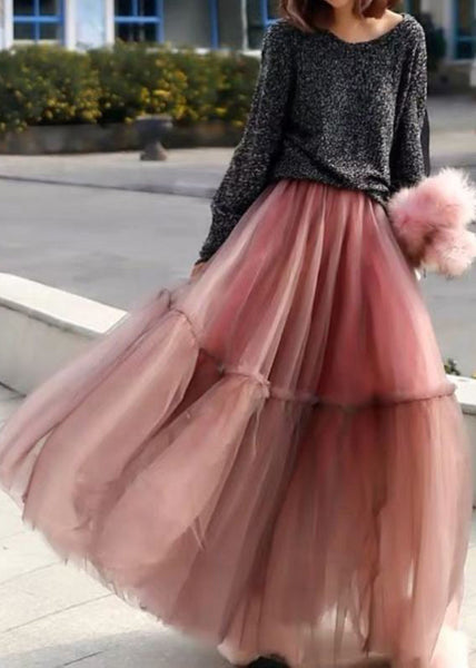 Women Pink Ruffled Tulle Cinched Circle Fall Skirt AM1001 Genistyle Shop