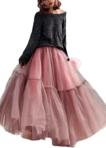 Women Pink Ruffled Tulle Cinched Circle Fall Skirt AM1001 Genistyle Shop