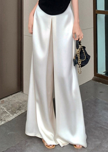 Pants Summer Silk High Women Leg Solid Pink Waist Wide FashionChic