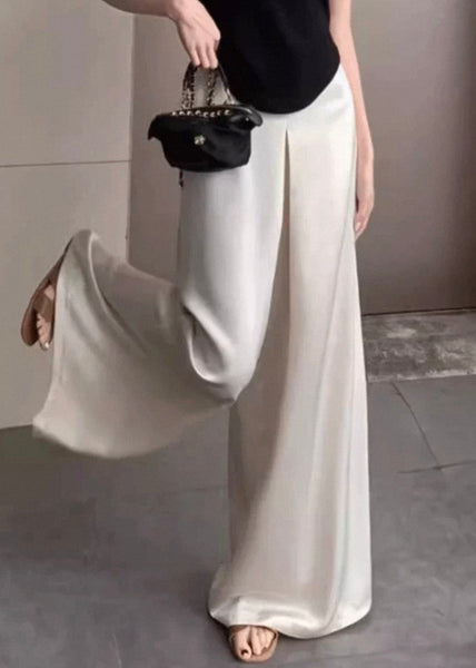 Pants Summer Silk High Women Leg Solid Pink Waist Wide FashionChic