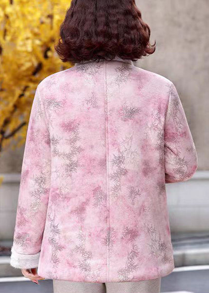 Women Pink Stand Collar Print Patchwork Warm Fleece Parkas Winter RZ037 ABC