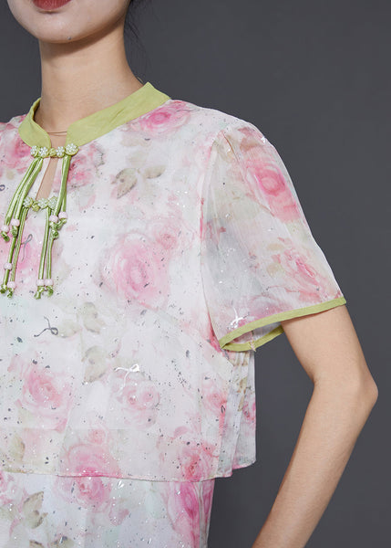 Women Pink Tasseled Patchwork Print Silk Dress Summer SD1058 Ada Fashion