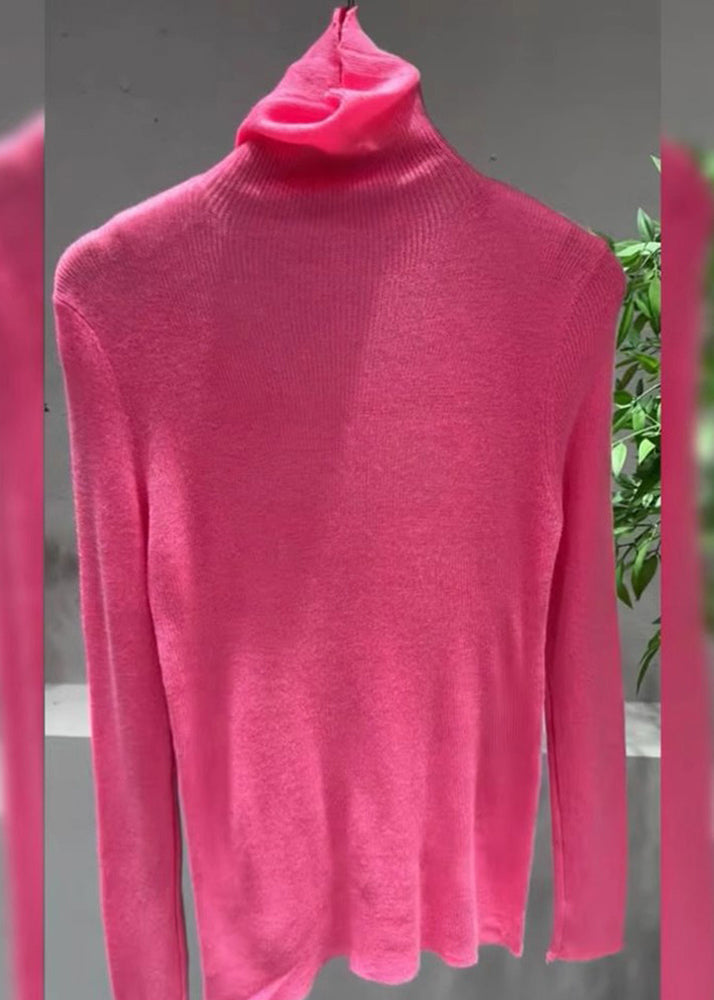 Women Pink Turtleneck Cotton Knit Sweater Tops Spring TO025