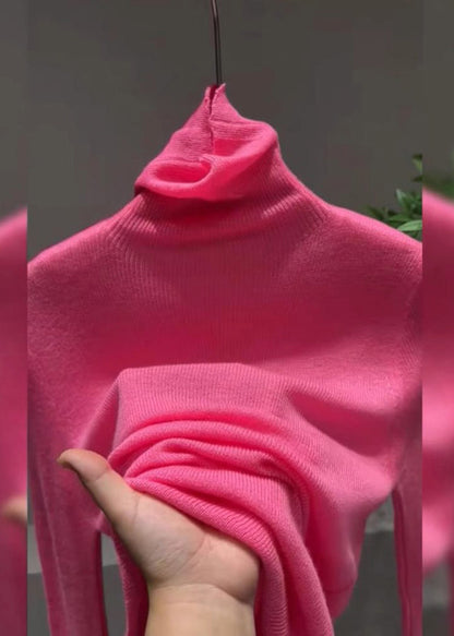 Women Pink Turtleneck Cotton Knit Sweater Tops Spring TO025