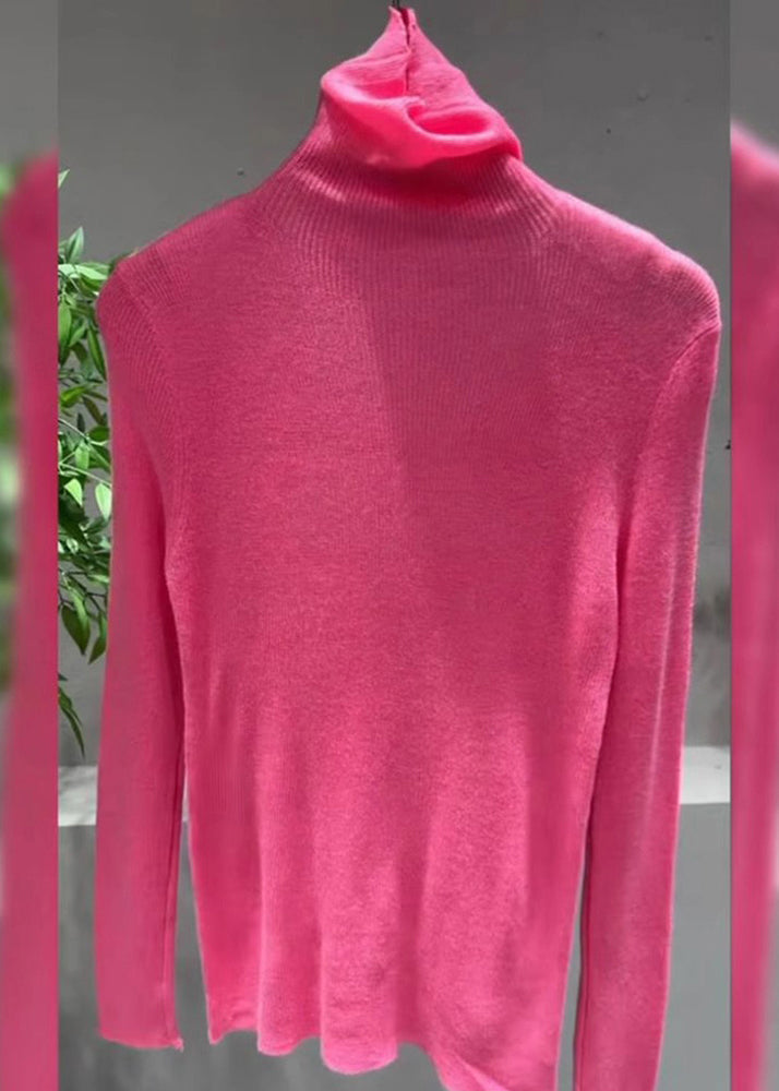 Women Pink Turtleneck Cotton Knit Sweater Tops Spring TO025