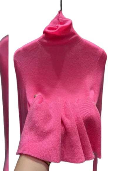 Women Pink Turtleneck Cotton Knit Sweater Tops Spring TO025