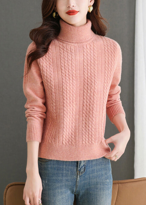 Women Pink Turtleneck Solid Knit Sweater Winter WL010 OM-CS241108