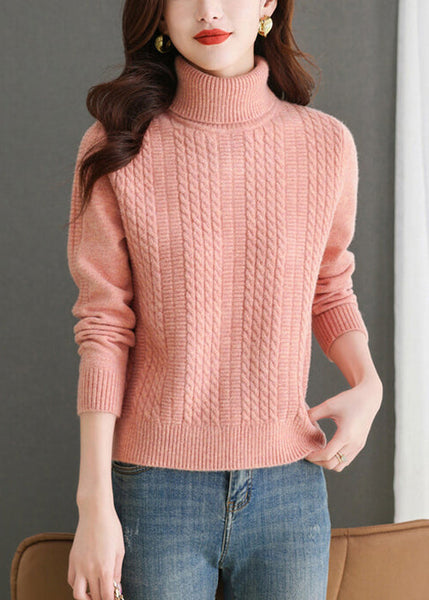 Women Pink Turtleneck Solid Knit Sweater Winter ER017 ABC
