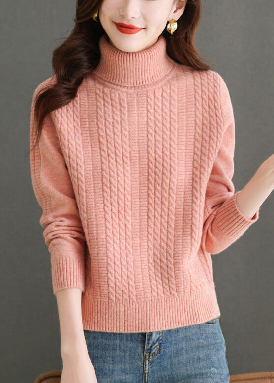 Women Pink Turtleneck Solid Knit Sweater Winter ER017 ABC