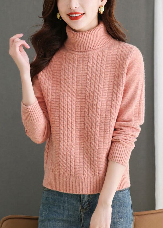 Women Pink Turtleneck Solid Knit Sweater Winter ER017 ABC