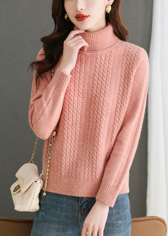 Women Pink Turtleneck Solid Knit Sweater Winter ER017 ABC