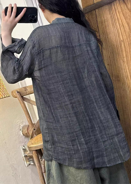 Wrinkled Solid Pink Button Spring Linen Women Shirt FashionChic