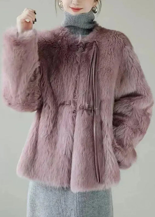 Women Purple Button Solid Mink Hair Coat Winter RH018 ABC