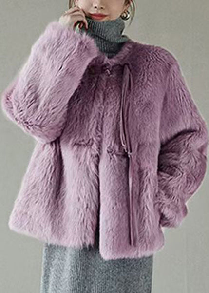 Women Purple Button Solid Mink Hair Coat Winter RH018 ABC
