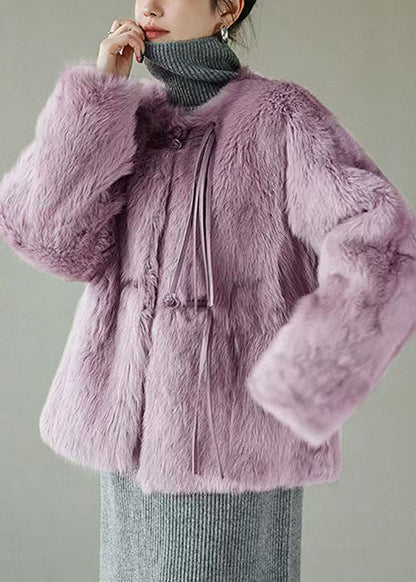 Women Purple Button Solid Mink Hair Coat Winter RH018 ABC