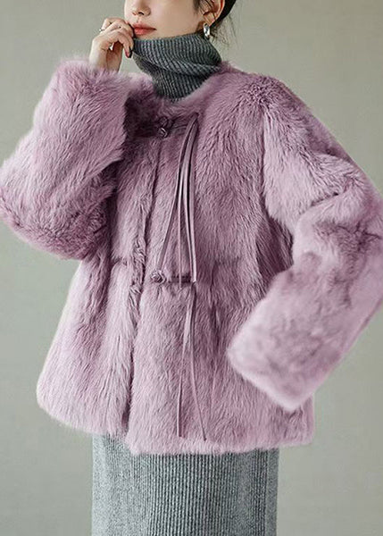 Women Purple Button Solid Mink Hair Coat Winter RH018 ABC
