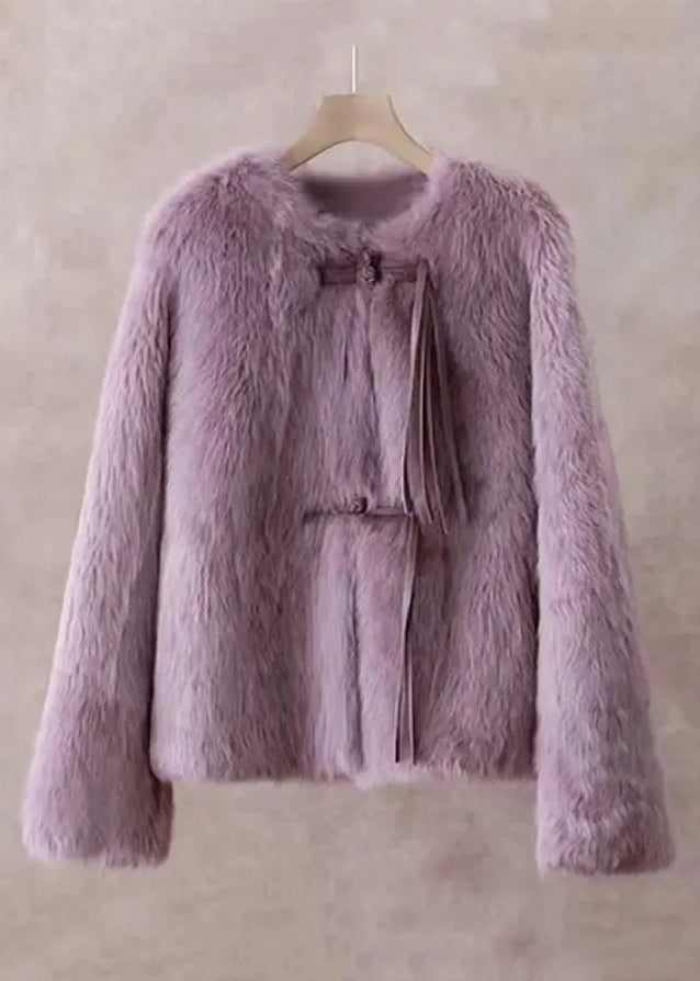 Women Purple Button Solid Mink Hair Coat Winter RH018 ABC