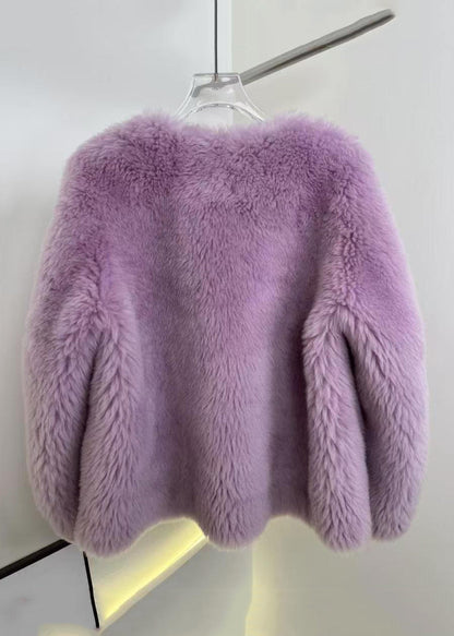 Women Purple Button Solid Mink Hair Coat Winter RH018 ABC