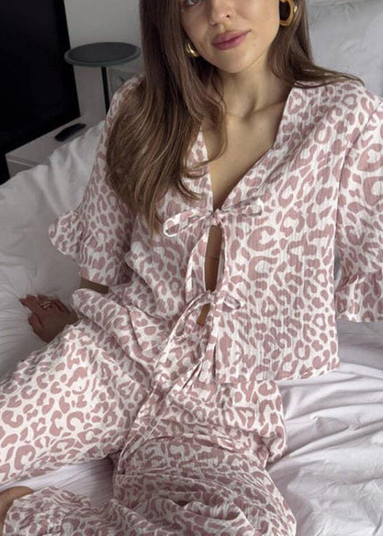 Lace Cotton Print Leopard Women Summer Purple Sets Pajama Up FashionChic