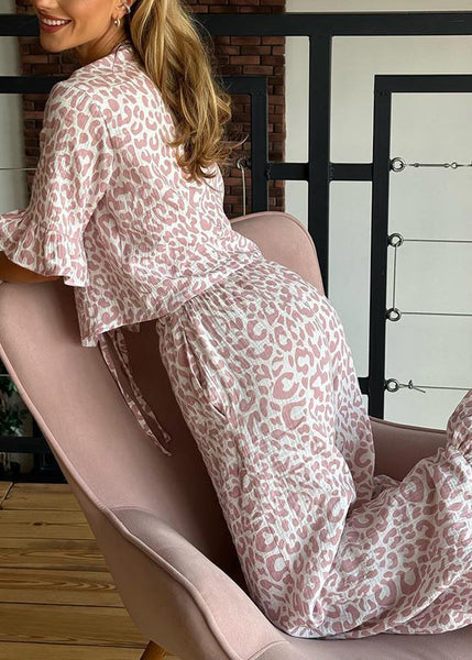 Lace Cotton Print Leopard Women Summer Purple Sets Pajama Up FashionChic